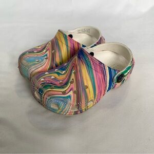Kids Crocs Child Sz 9 Shoes Pink Yellow Blue Pastel Tie Dye